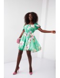 Airy dress with gathered waist, green 030800 - Online store - Boutique